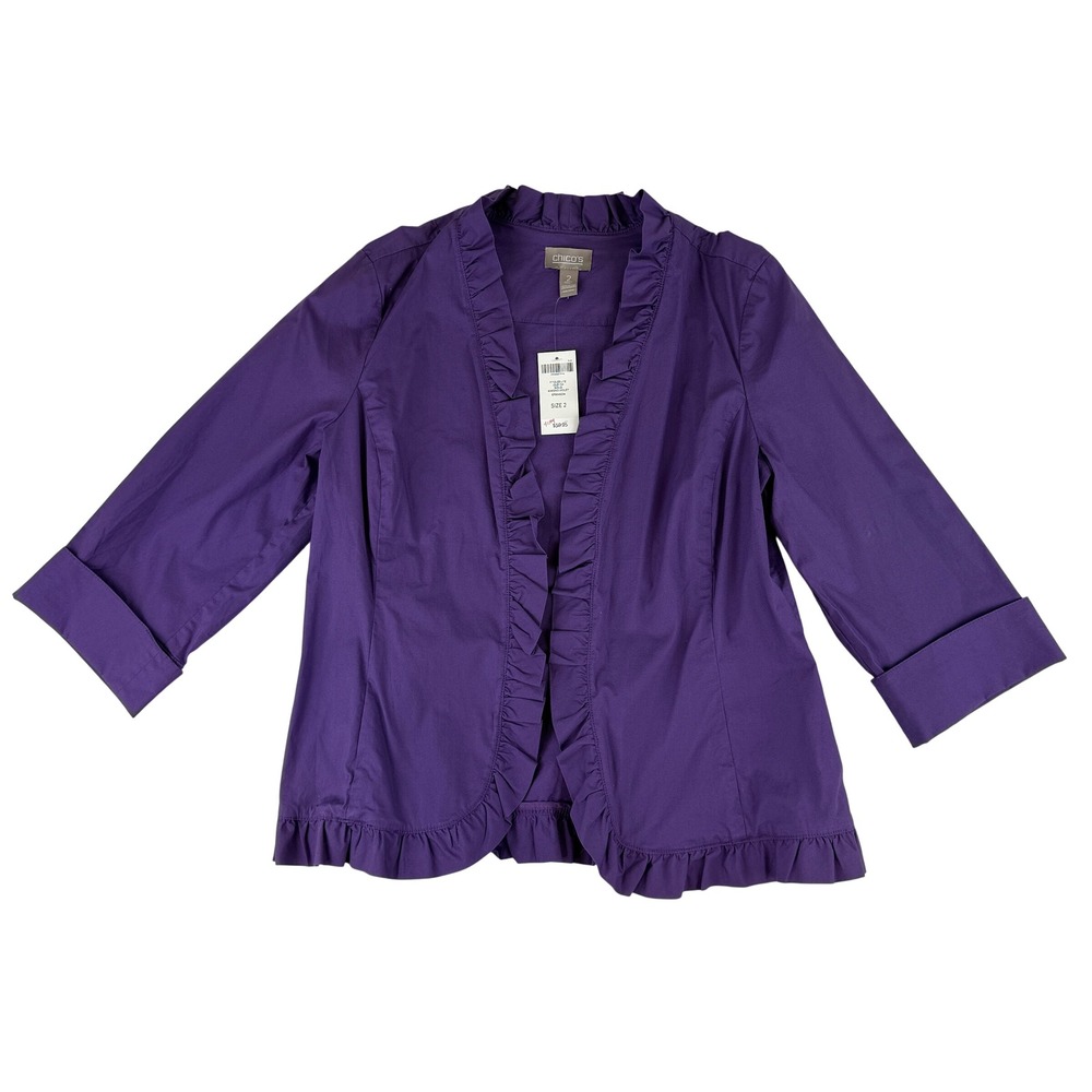 Chico's Fitigues Lite Joley Jacket Womens Size 2 Purple Ruffle Kimono 570048234